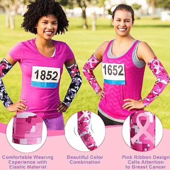 Breast Cancer Awareness Sleeves Pink Ribbon Arm Sleeves - Picture 4 of 9